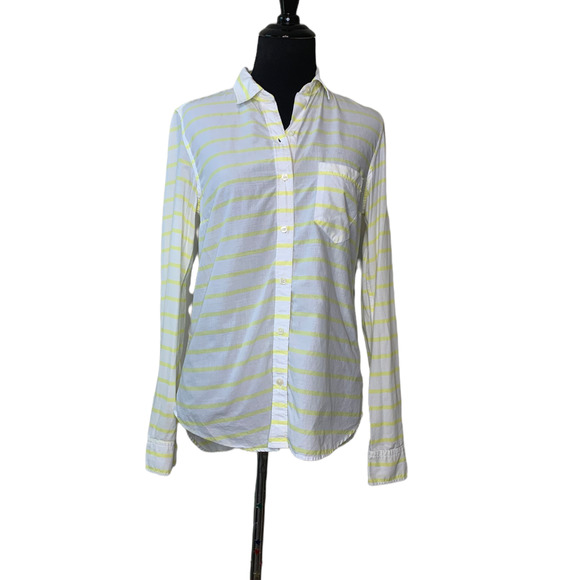 Gap The Fitted Boyfriend white yellow striped casual buttoned shirt size XS - Picture 1 of 6